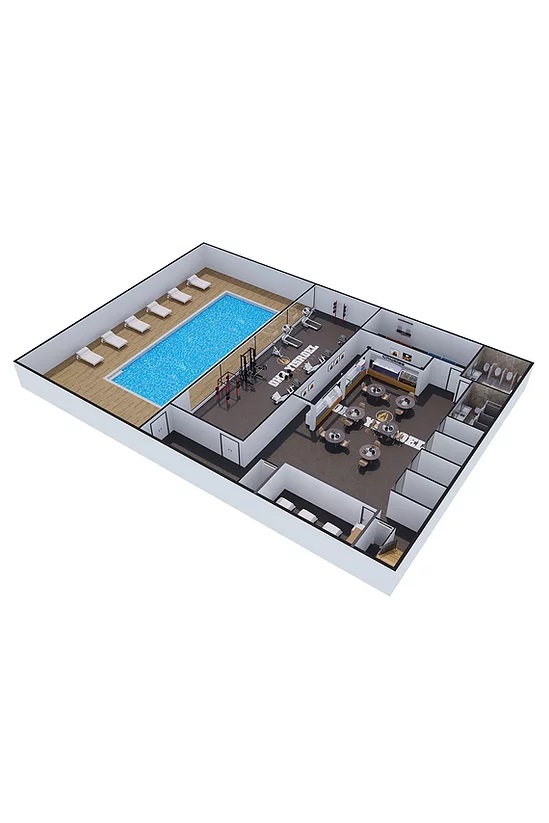 Indoor pool interior floor plan 3d rendering