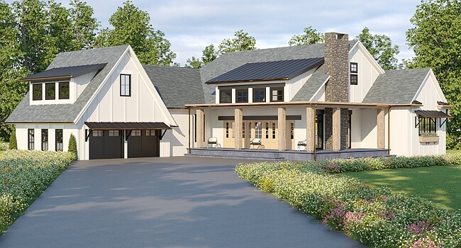 Modern ranch style family home 3d exterior rendering