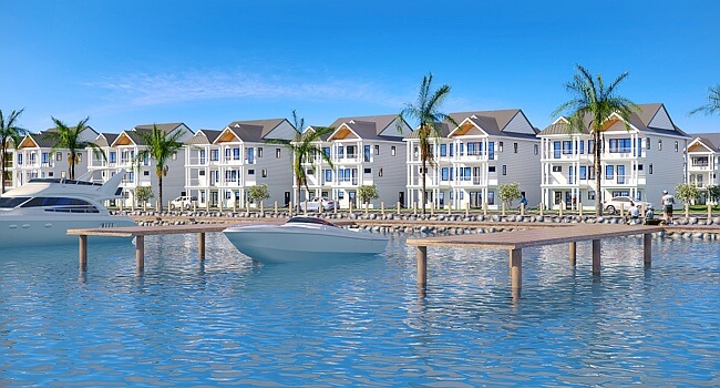 Waterfront townhouse condos exterior 3d rendering