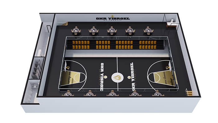 Indoor basketball court 3d floor plan rendering