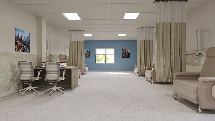 Health care facility dialysis room interior 3d rendering