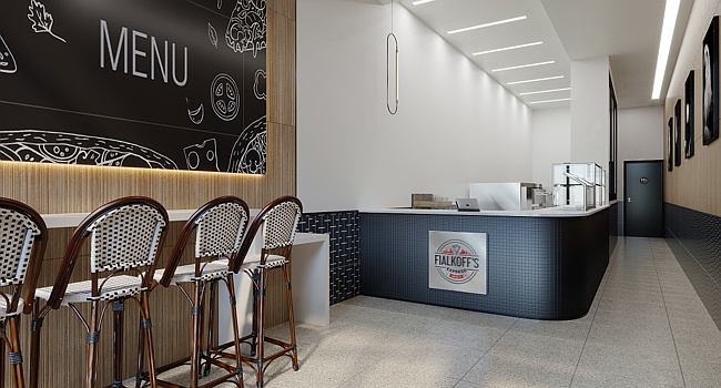 Modern pizza cafe interior 3d rendering