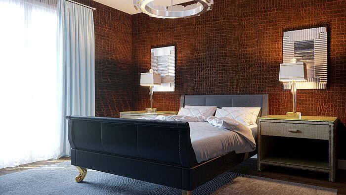 Modern luxary bedroom interior 3d rendering