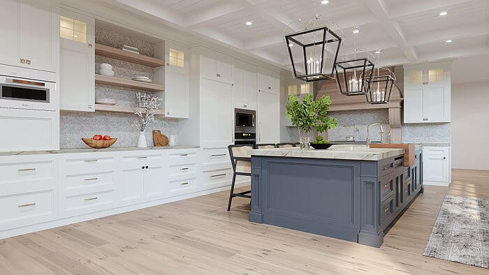 Modern farmhouse kitchen interior 3d rendering